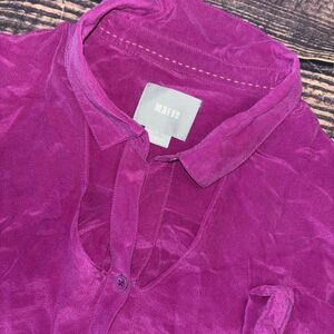 Maeve Anthropologie XS Magenta 100% Silk Button Up 3/4 Sleeve Collared Blouse